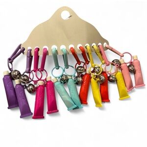 Vintage 80s Plastic Clip On Bell Charm Necklace lipbalm 12 Charms Made Taiwan